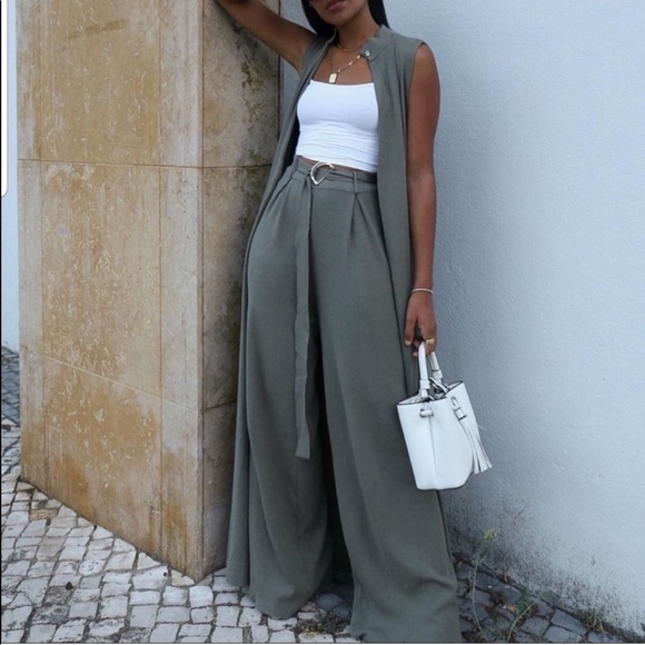 ZARA BNWT Wide Leg Belted Knit Pants - Picture 8 of 8